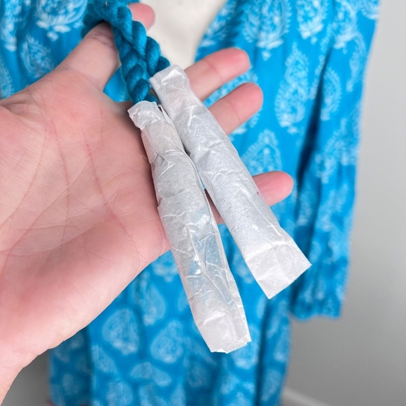 NWT Tuckernuck Tropical Teal Blue Lantern Caftan Cotton Dress M - Picture 4 of 8